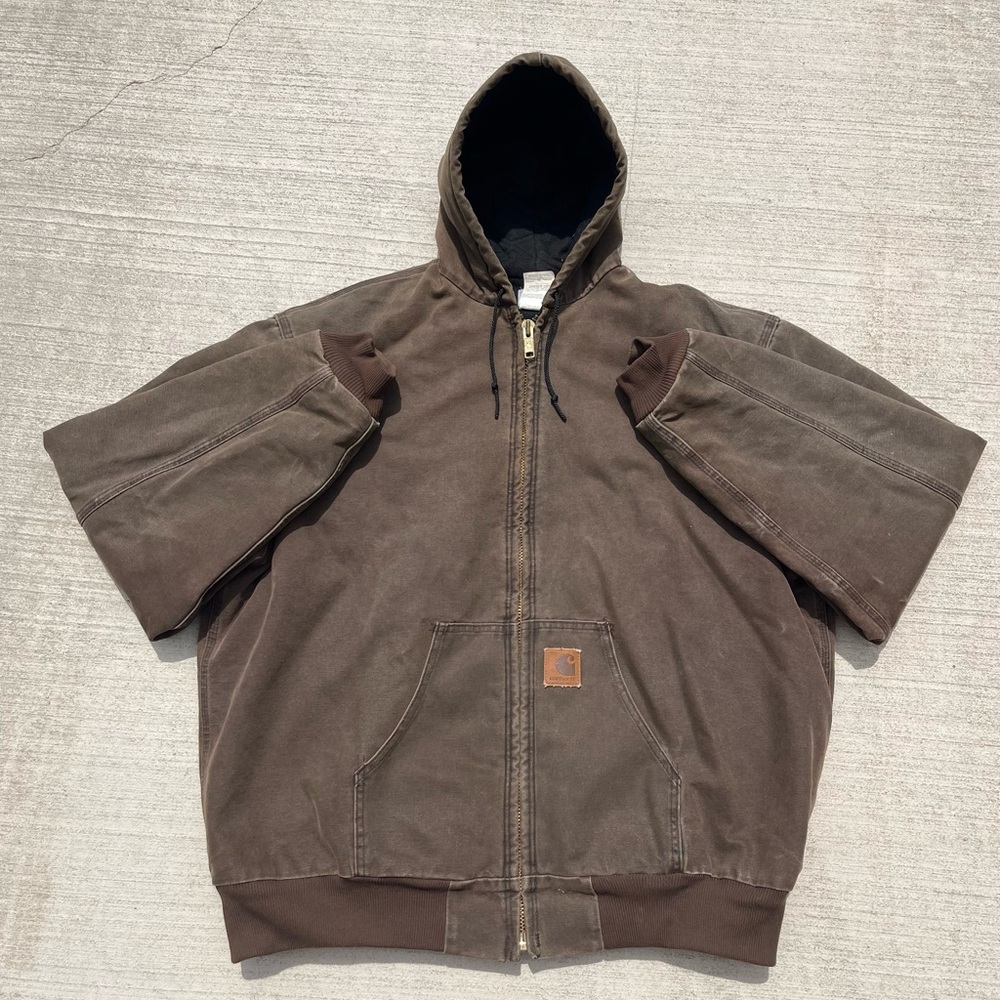 Vintage Carhartt Brown Hooded Duck Canvas Zip-Up Jacket Coat Men’s 2XL Tall